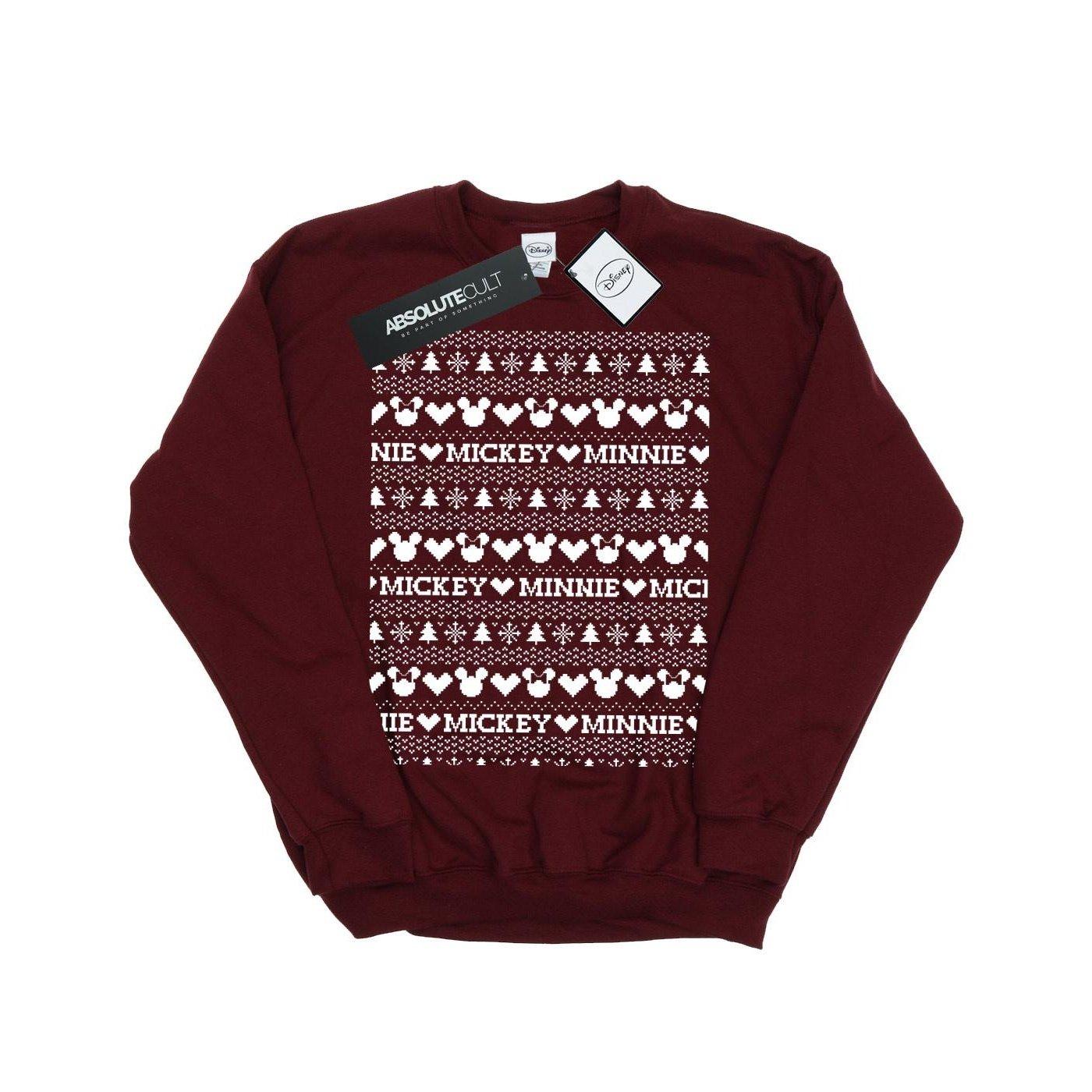 Image of Mickey And Minnie Christmas Fair Isle Sweatshirt Unisex Weinrot 152-158