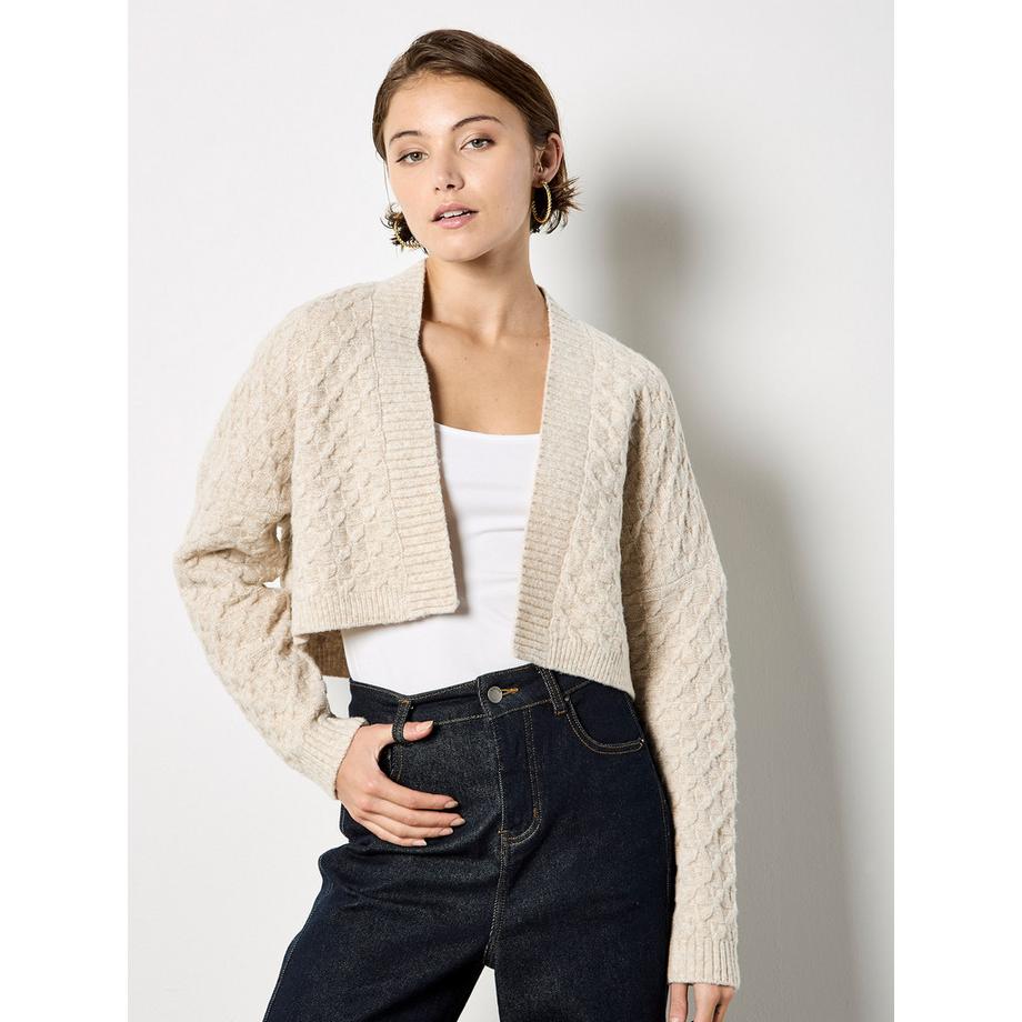 Cardigan court en maille tressée