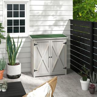 Northio Armoire de jardin, remise à outils en bois, armoire à outils résistante aux intempéries avec 2 portes, maison à outils avec toit en asphalte, armoire à outils pour jardin, terrasse, 110 x 55 x 117 cm, gris clair  