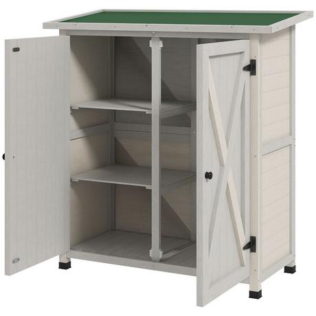 Northio Armoire de jardin, remise à outils en bois, armoire à outils résistante aux intempéries avec 2 portes, maison à outils avec toit en asphalte, armoire à outils pour jardin, terrasse, 110 x 55 x 117 cm, gris clair  