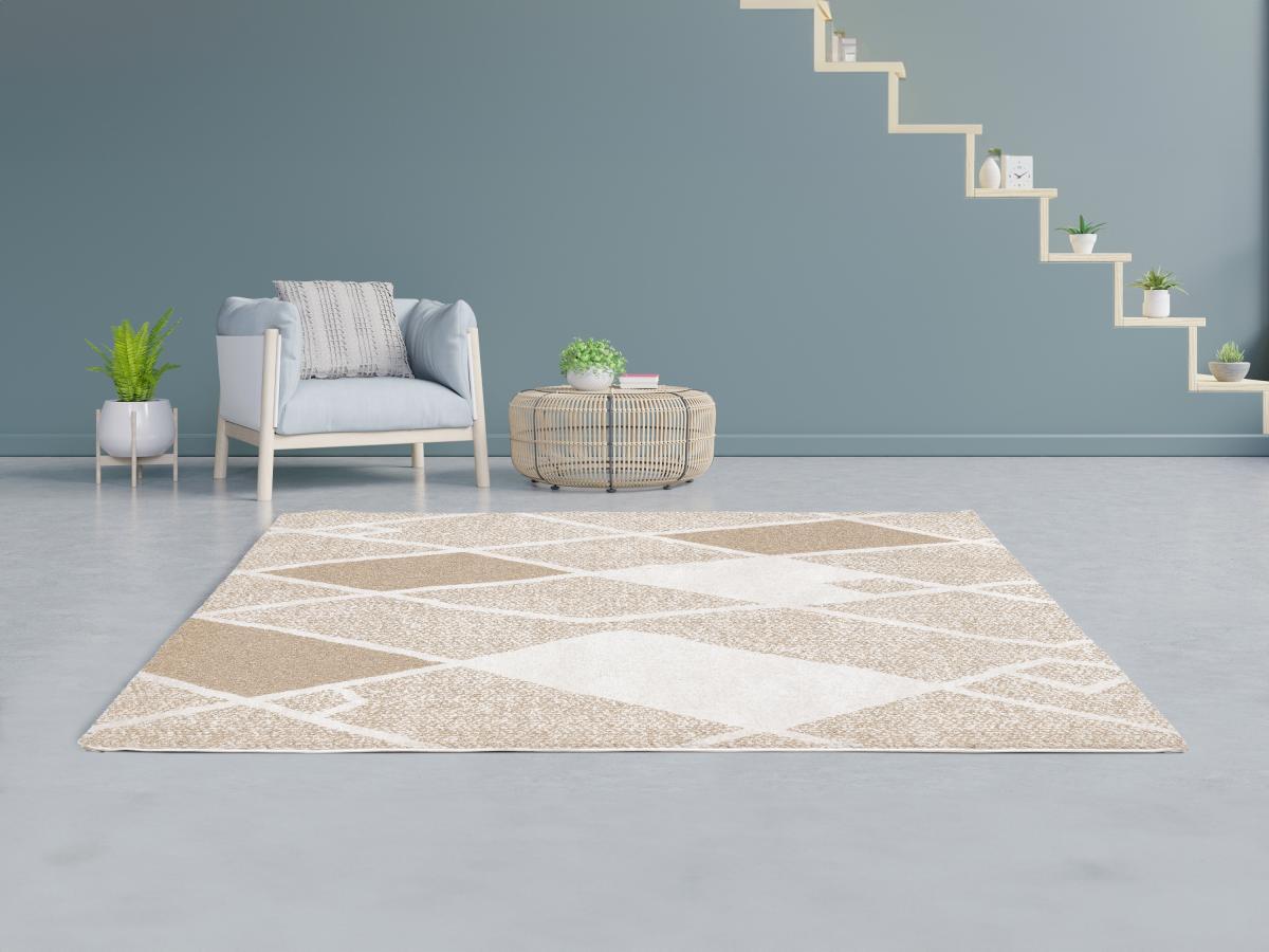 Vente-unique  Tapis géométrique  - 160 x 230 cm - Beige - LAZINA 