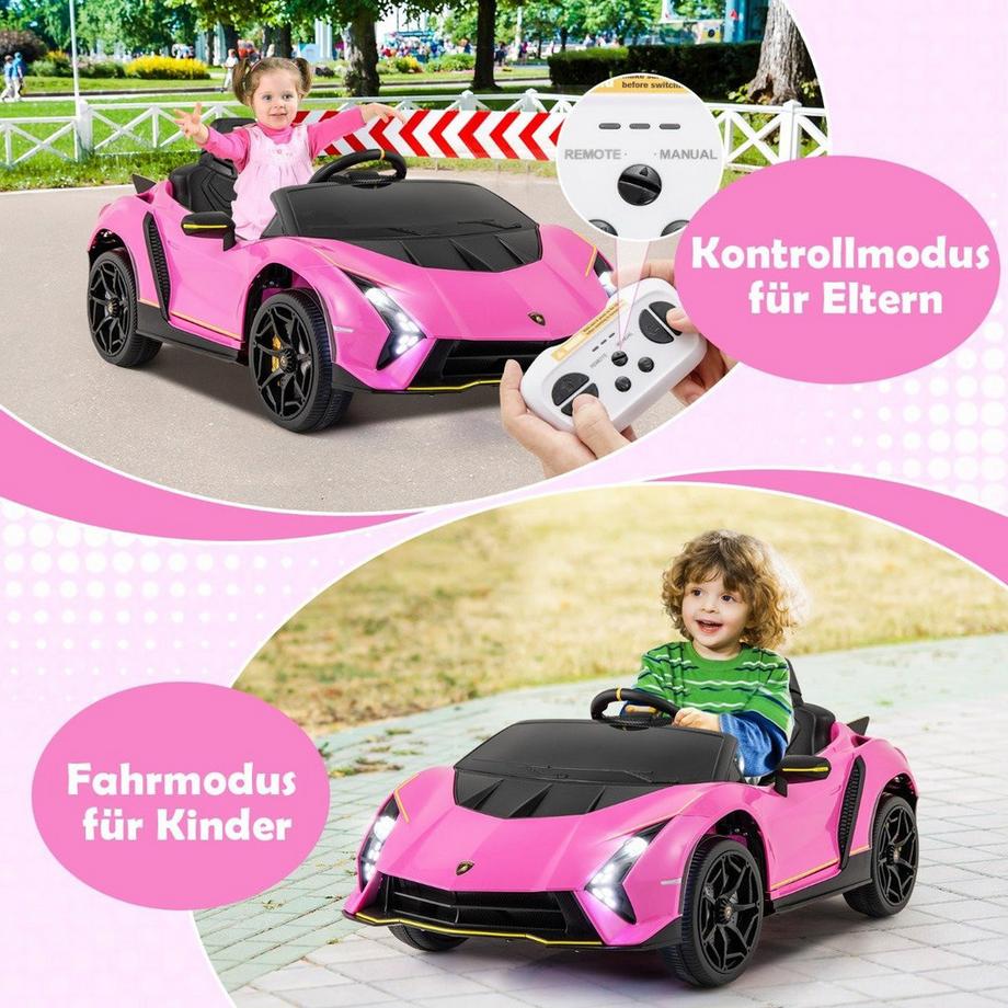 B2X  Kinder Elektroauto Lamborghini mit Fernbedienung & LED-Leuchten & Hupe Kinderauto Rosa 