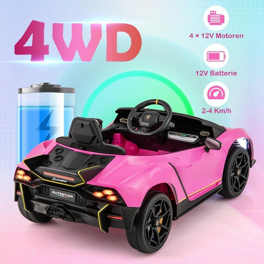 B2X  Kinder Elektroauto Lamborghini mit Fernbedienung & LED-Leuchten & Hupe Kinderauto Rosa 