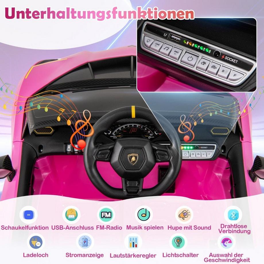B2X  Kinder Elektroauto Lamborghini mit Fernbedienung & LED-Leuchten & Hupe Kinderauto Rosa 