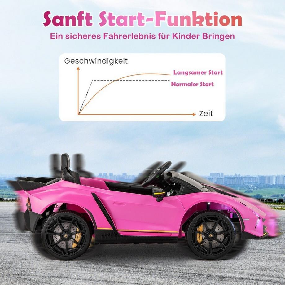 B2X  Kinder Elektroauto Lamborghini mit Fernbedienung & LED-Leuchten & Hupe Kinderauto Rosa 