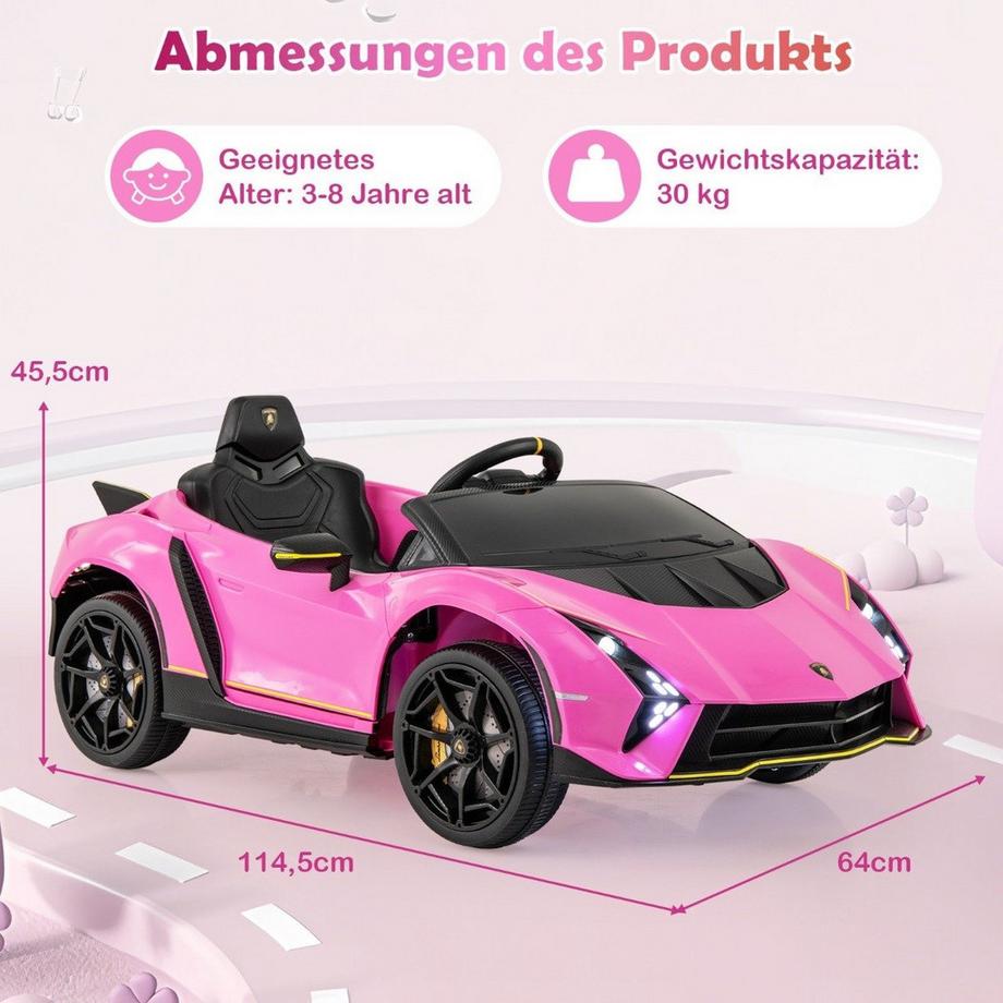 B2X  Kinder Elektroauto Lamborghini mit Fernbedienung & LED-Leuchten & Hupe Kinderauto Rosa 