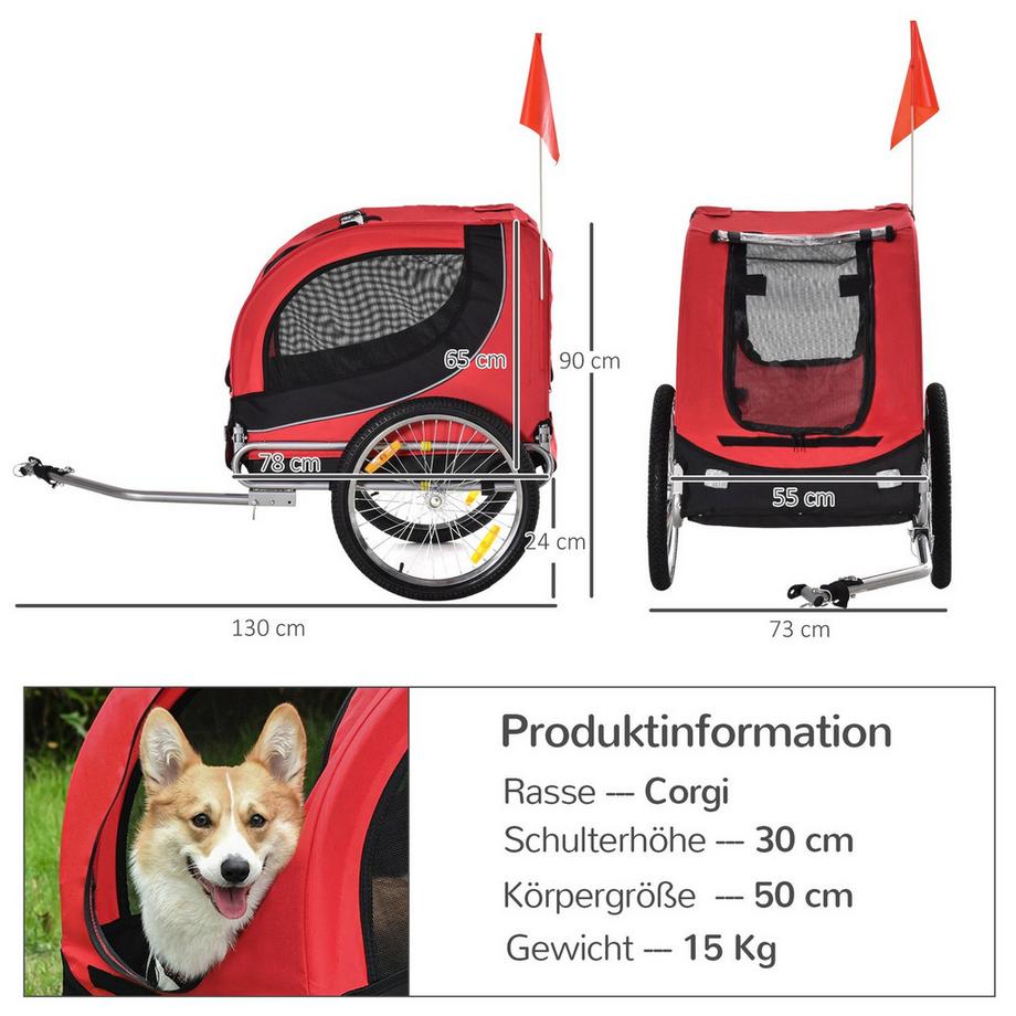 Northio  Hundeanhänger Fahrradanhänger Hundetransporter Hunde Fahrrad Anhänger Rot+Schwarz 130 X 73 X 90 Cm 