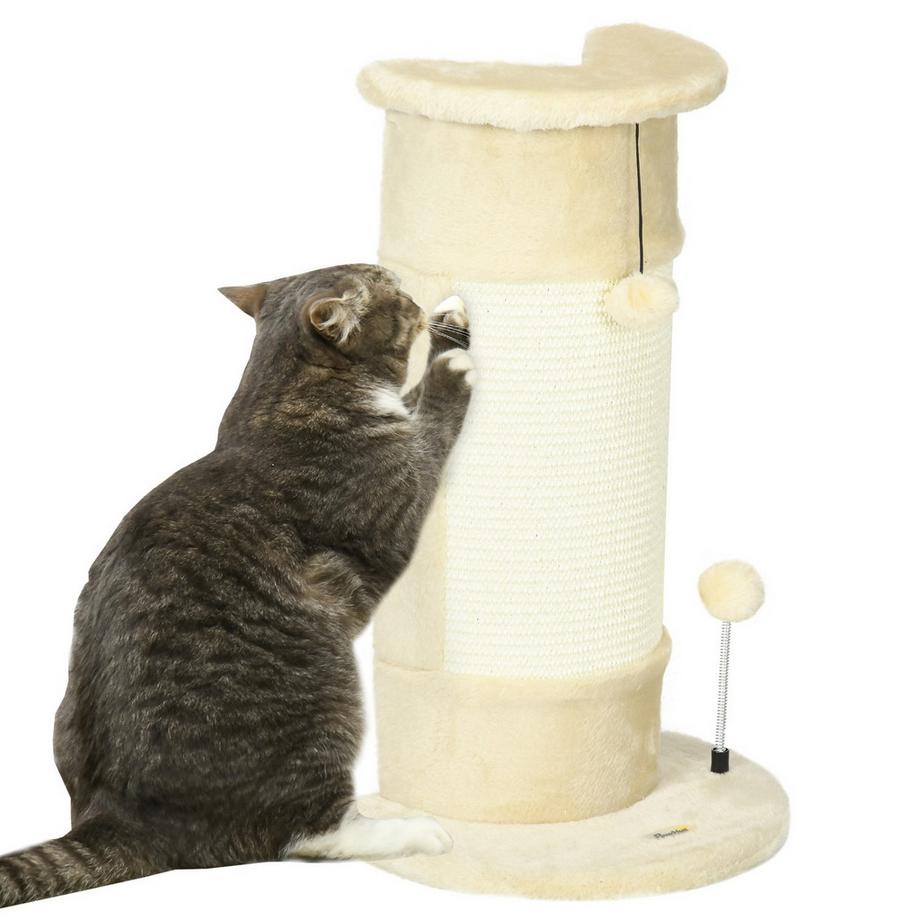 Arbre À Chat D'Angle 58 Cm Pour Chat Avec Boule À Gratter, En Sisal, Blanc Crème