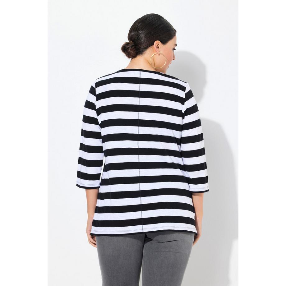 Ulla Popken T-shirt rayé Classic Col V Manches 3/4 motif piment  