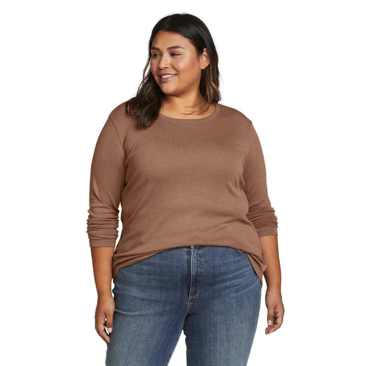 Image of Favorite Tshirt Rundhalsausschnitt Langärmlig Damen Braun Bunt XL