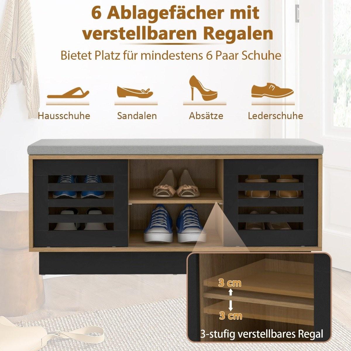 Northix 2 in 1 Sitzbank & Schuhregal mit 6 Fächer & 3 Verstellbaren Ablagen 99,5 x 34,5 x 46 cm Natur  