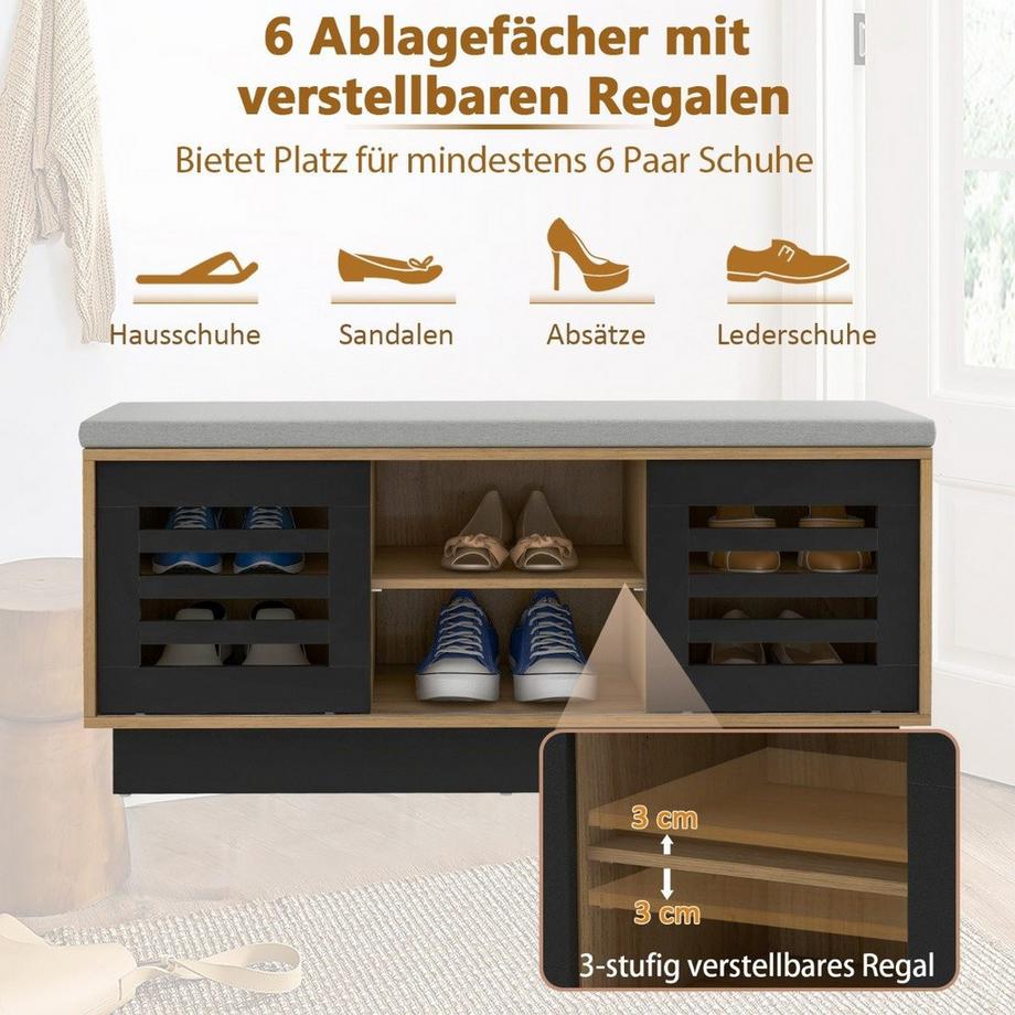 Northix Panca e scarpiera 2 in 1 con 6 scomparti e 3 ripiani regolabili 99,5 x 34,5 x 46 cm naturale  