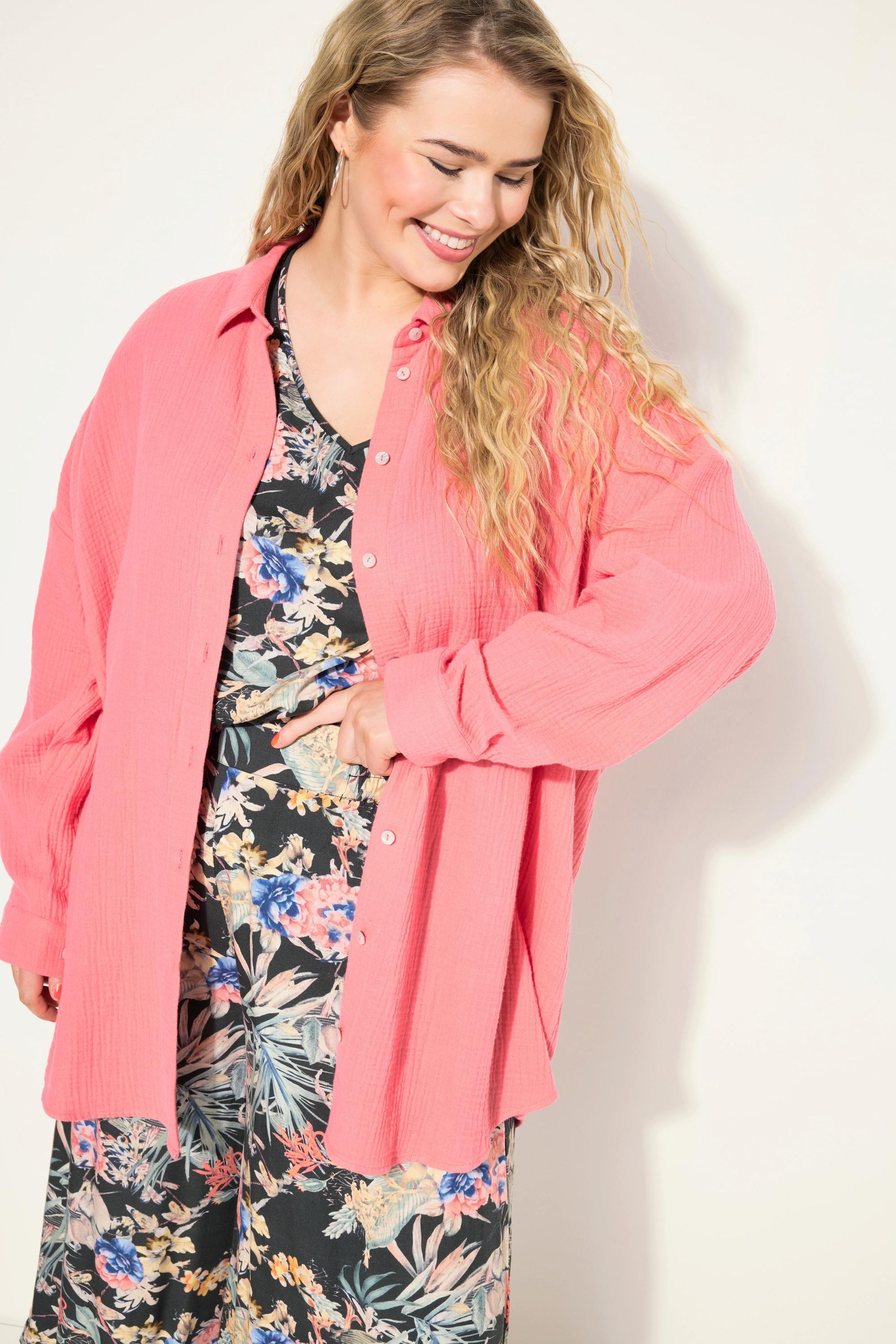 Studio Untold  Musselin Bluse, oversized, Hemdkragen, Langarm 