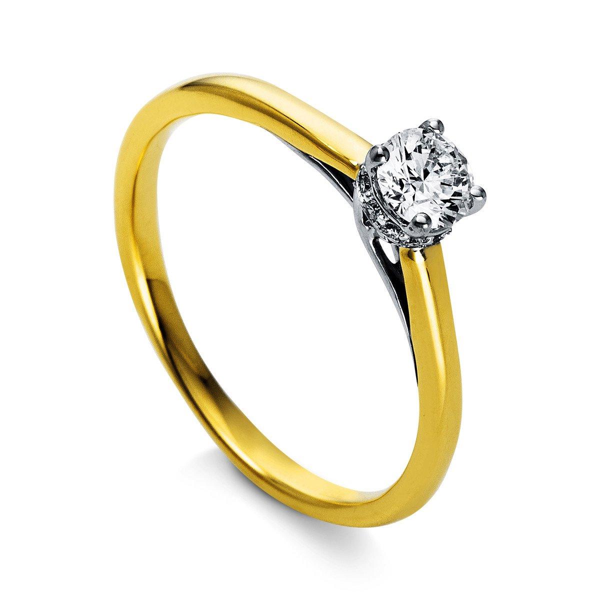 Image of Solitär Ring 750/18k Weissgold/gelbgold/platin 950 Diamant 0.35ct. Damen Silber 54