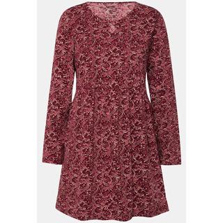 Ulla Popken  Robe trapèze en jersey à col rond avec découpe et manches longues, motif floral 