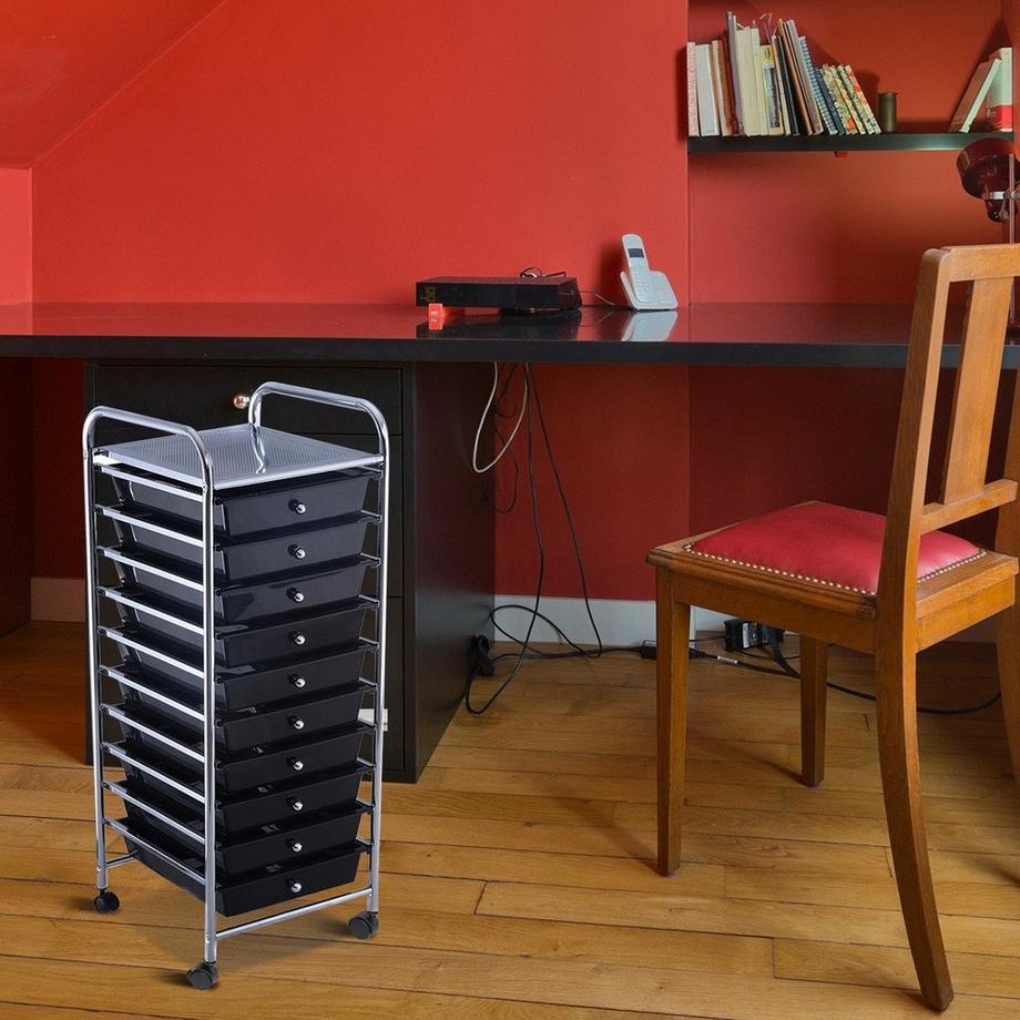 Rollwagen Rollcontainer Badrollwagen Badtrolley Beistellwagen mit 10 Schubladen-Schwarz