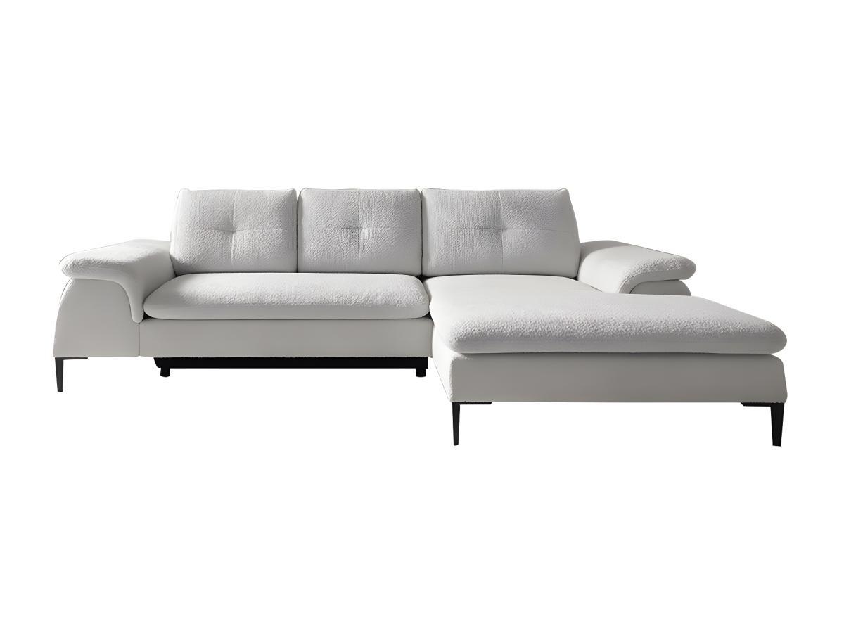 Vente-unique Ecksofa mit Schlaffunktion - Ecke rechts - Bouclé-Stoff - Weiß - JOLESA  