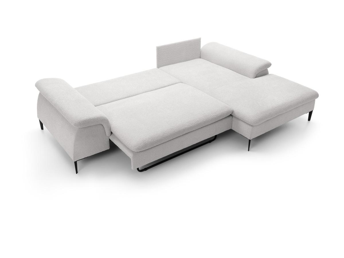 Vente-unique Ecksofa mit Schlaffunktion - Ecke rechts - Bouclé-Stoff - Weiß - JOLESA  