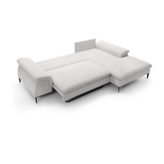 Vente-unique Ecksofa mit Schlaffunktion - Ecke rechts - Bouclé-Stoff - Weiß - JOLESA  