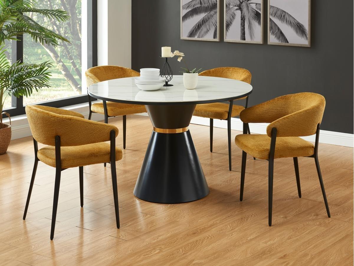 Vente-unique Lot de 6 chaises avec accoudoirs en tissu et métal noir - Jaune moutarde - AVRELA  
