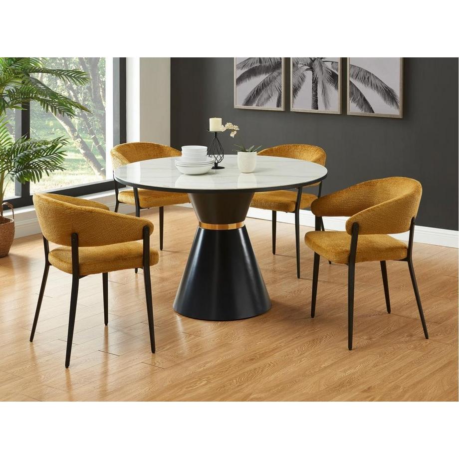 Vente-unique Lot de 6 chaises avec accoudoirs en tissu et métal noir - Jaune moutarde - AVRELA  