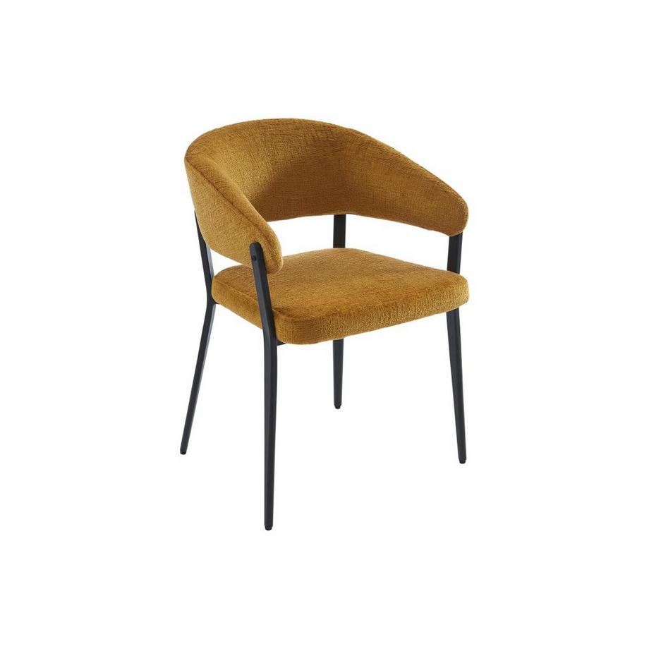 Vente-unique Lot de 6 chaises avec accoudoirs en tissu et métal noir - Jaune moutarde - AVRELA  
