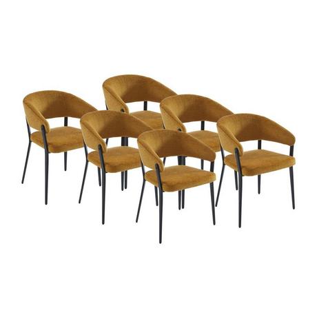 Vente-unique Sedia con braccioli in Tessuto e Metallo Nero Giallo senape - Lotto di 6 - AVRELA  