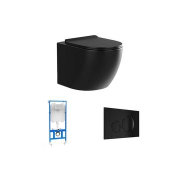 Pack WC suspendu noir mat avec bâti-support et plaque de déclenchement - JAVOINE