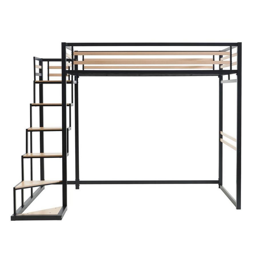 Vente-unique Letto a soppalco 140 x 200 cm Metallo e MDF Nero e Naturale + Materasso - JOGUI  