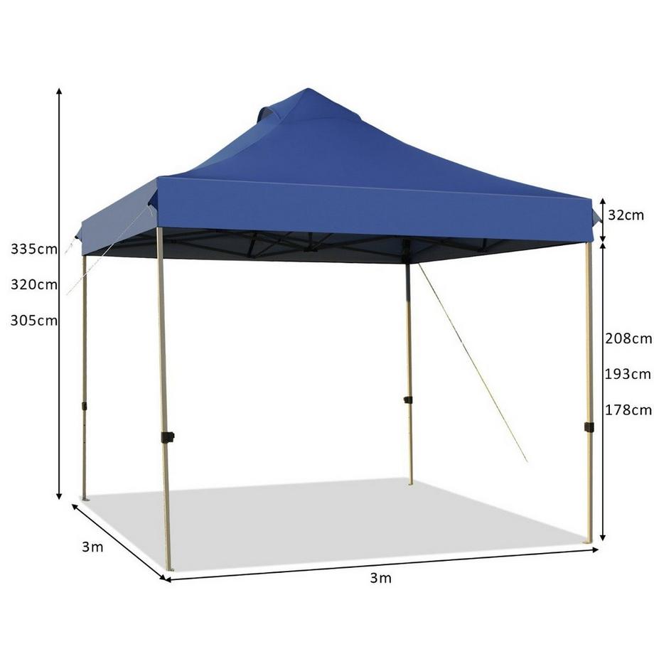 Northix Gazebo pieghevole da 3 x 3 m, impermeabile, stabile, per feste invernali, con borsa per il trasporto su ruote, blu  