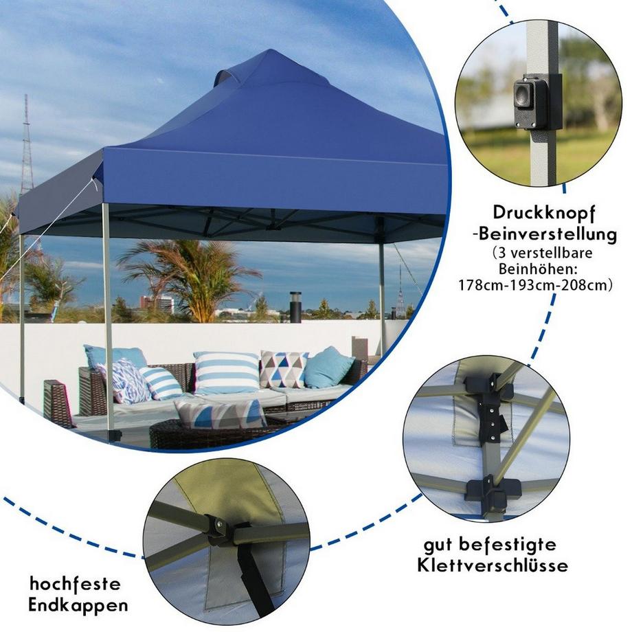 Northix Gazebo pieghevole da 3 x 3 m, impermeabile, stabile, per feste invernali, con borsa per il trasporto su ruote, blu  