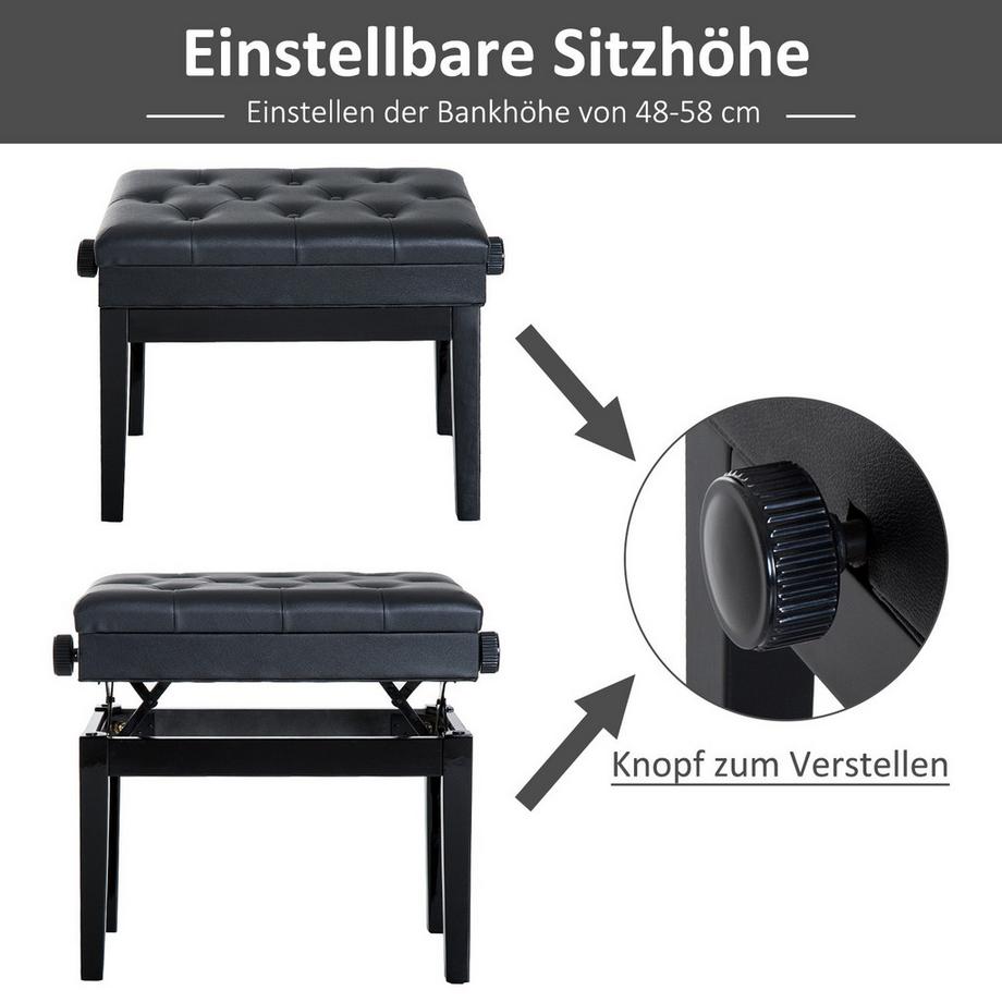 Northio Klavierbank Stauraum Schminkhocker Höhenverstellbar 54,5X33X48-58Cm  