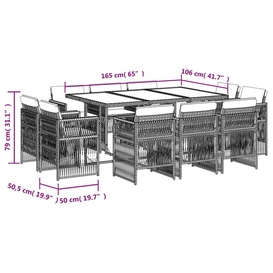 VidaXL Ensemble de salle à manger de jardin rotin synthétique  