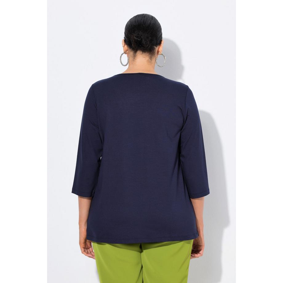 Ulla Popken Maglia Scritta Metallica Scollo a V Maniche 3/4  