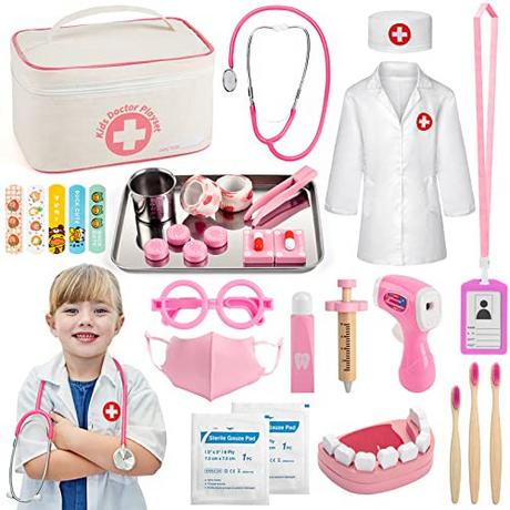 Activity-board  Mallette de médecin pour enfants - Jeu de rôle médical de 32 pièces, kit de jeu de médecin avec stéthoscope 