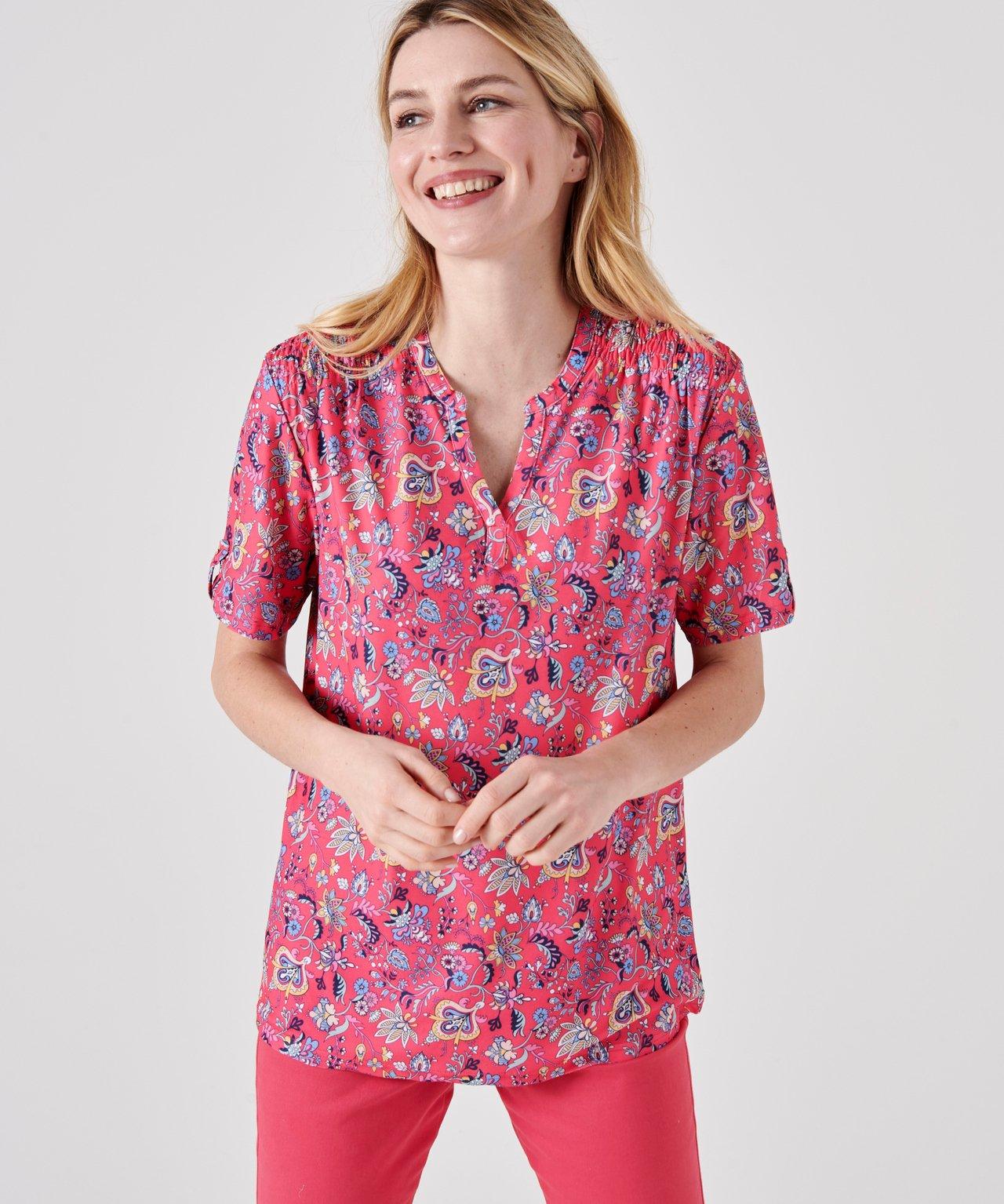 Image of Weich Fliessende Crêpe-bluse Damen Rosa 50/52