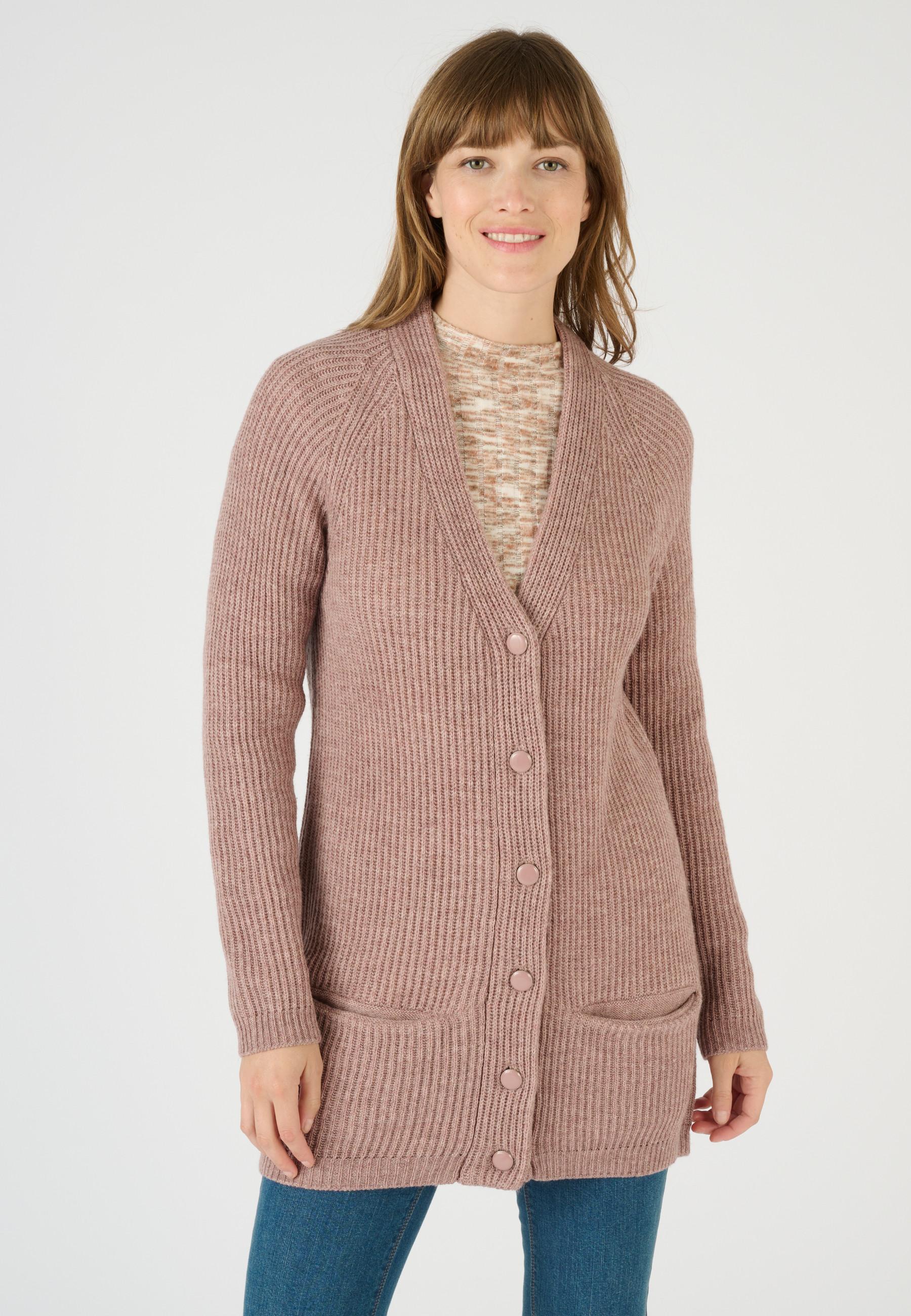 Image of Lange Strickjacke Aus Wollmix, Patentrippstrick , Knopfleiste. Damen Braun 50/52