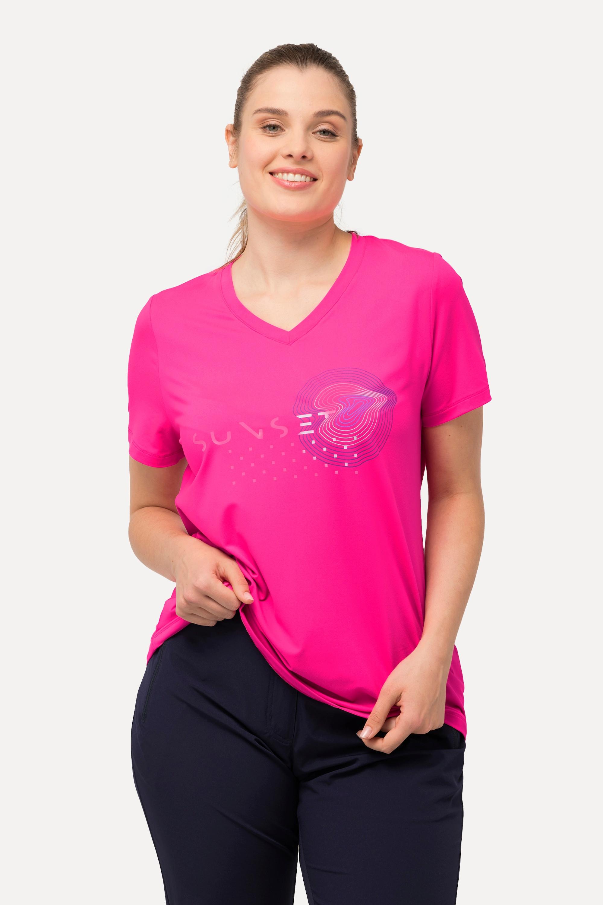 Ulla Popken  T-shirt de sport, séchage rapide, col V, manches courtes 