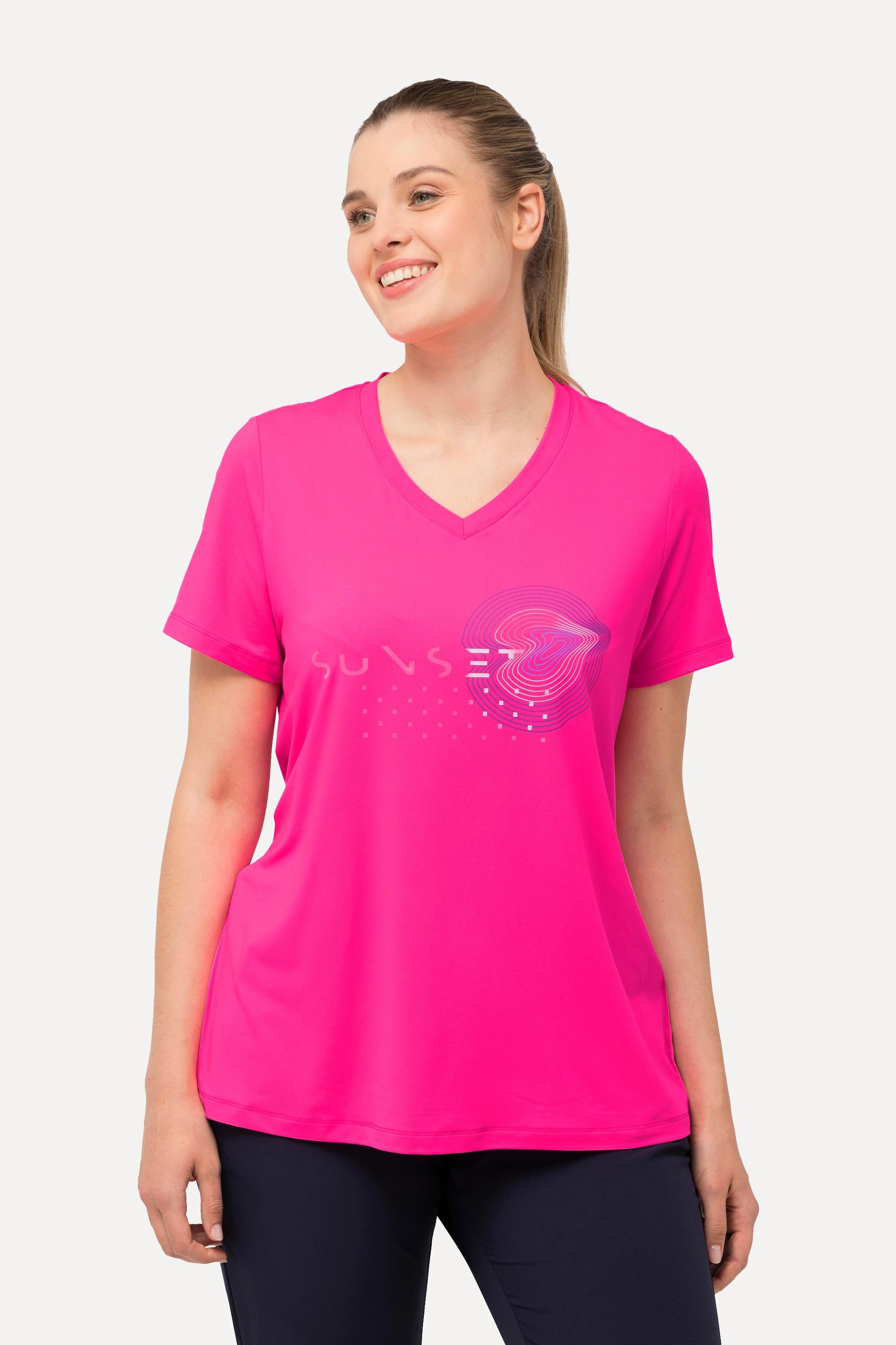 Ulla Popken  T-shirt de sport, séchage rapide, col V, manches courtes 