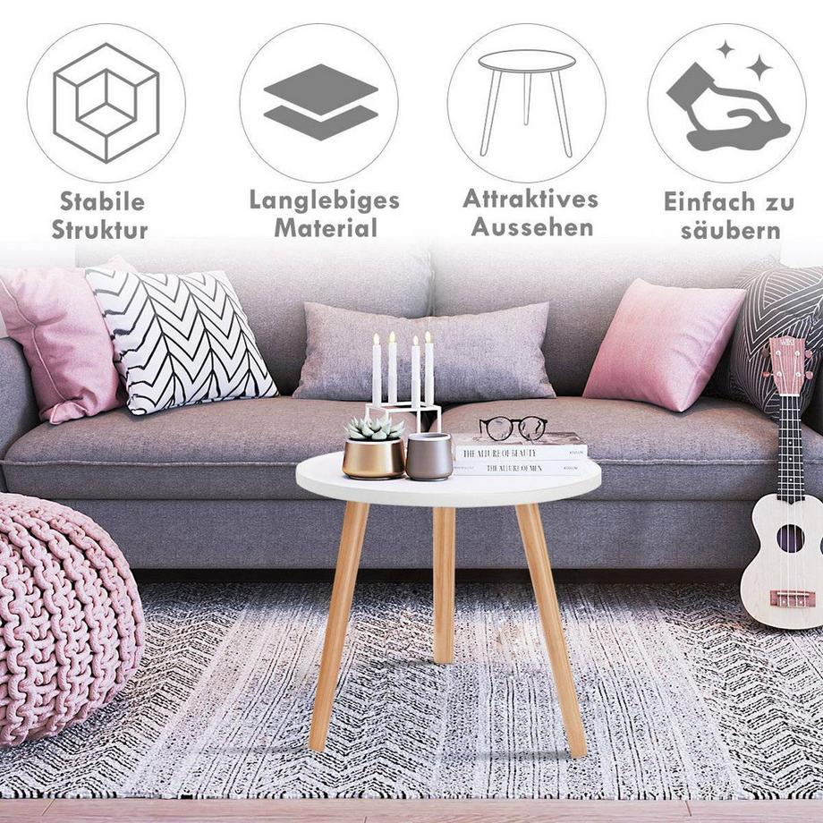 Northix Kaffeetisch Beistelltisch Esstisch Küchentisch Nachttisch Holz Weiß  