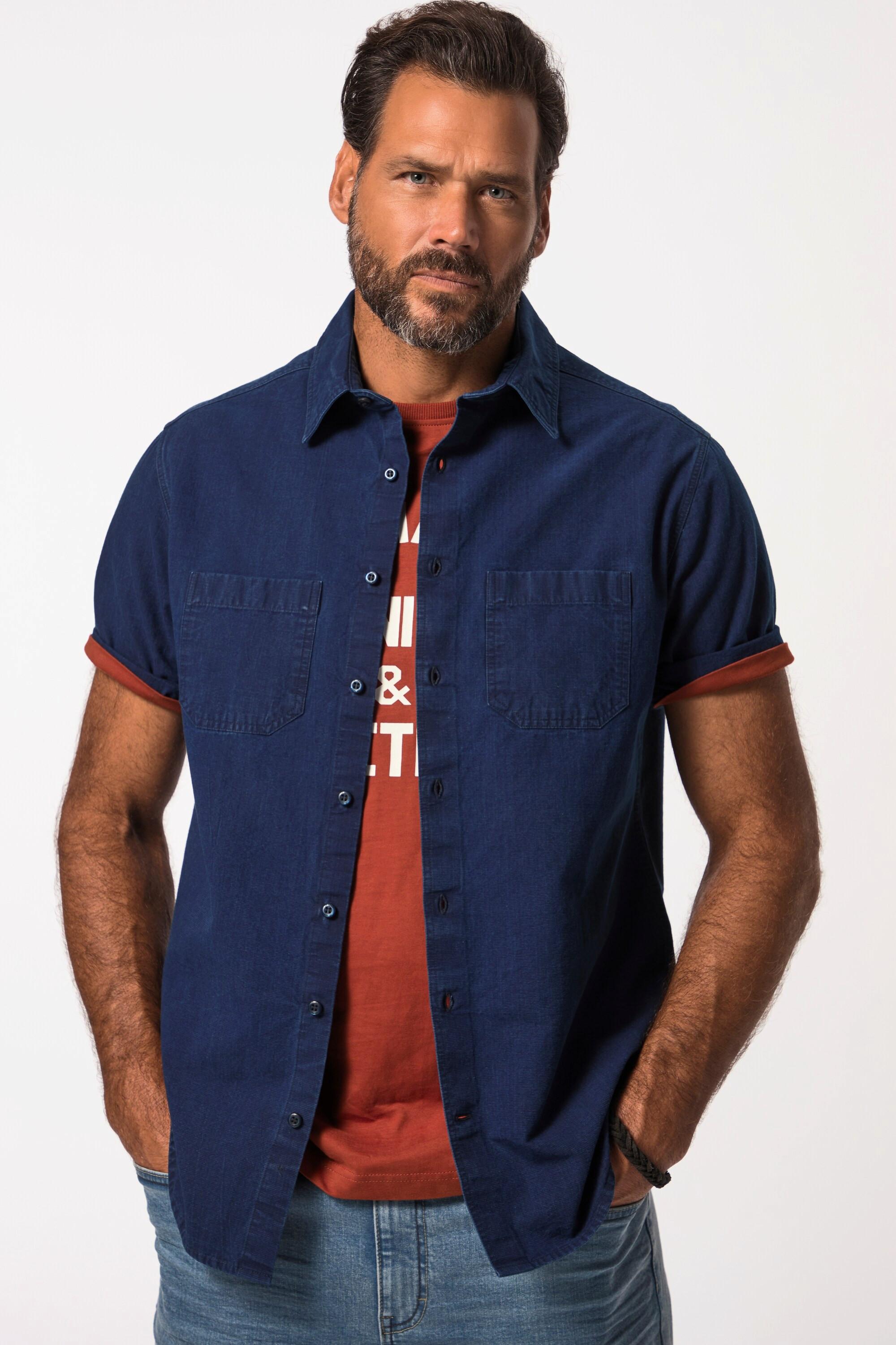 JP1880  Chemise à manches courtes et col kent. Coupe Modern -Fit jean bleu foncé 