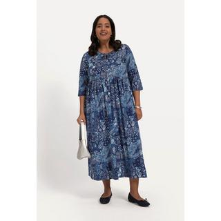 Ulla Popken  Robe en jersey, coupe évasée, imprimé patchwork, couture empire, col rond, manches 3/4 