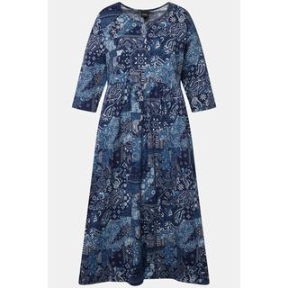 Ulla Popken  Robe en jersey, coupe évasée, imprimé patchwork, couture empire, col rond, manches 3/4 