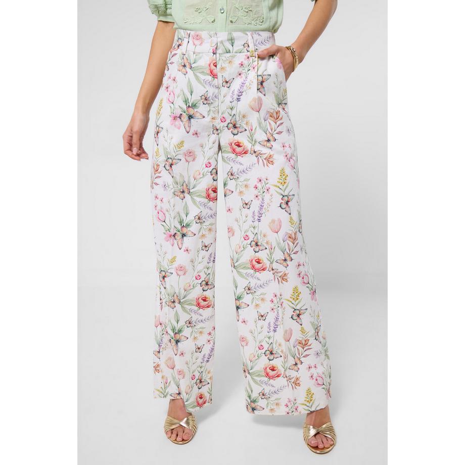 Joe Browns Pantalon Large en Mélange de Lin avec Imprimé Papillon et Floral  