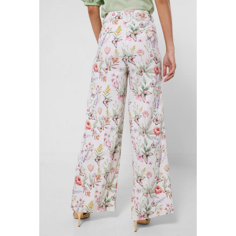 Joe Browns Pantalon Large en Mélange de Lin avec Imprimé Papillon et Floral  