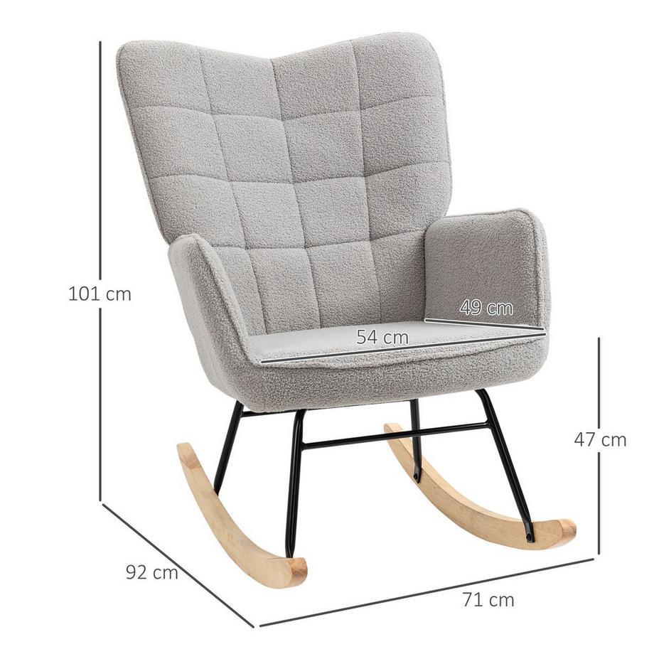 Northio Fauteuil À Bascule, Fauteuil D'Appoint, Fauteuil De Salon, Fauteuil De Relaxation, Capacité De Charge Jusqu'À 120 Kg, Polaire Berbère, Gris Clair 71 X 92 X 101 Cm  