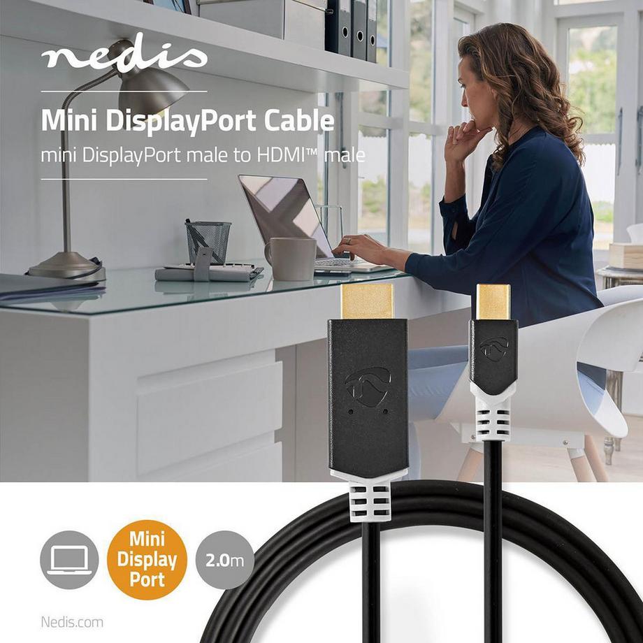 Nedis  Câble Mini Displayport | DisplayPort 1.4 | Mini DisplayPort Male | HDMI™ Connector | 48 Gbps | Plaqué or | 2.00 m | Rond | PVC | Anthracite | Boîte avec fenêtre 