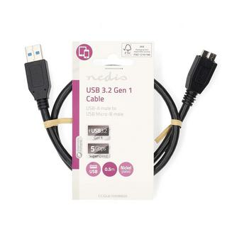 Nedis  Câble USB | USB 3.2 Gen 1 | USB-A mâle | USB Micro-B mâle | 5 Gbps | Nickelé | 0,50 m | Rond | PVC | Noir | Etiquette 