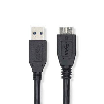 Câble USB | USB 3.2 Gen 1 | USB-A mâle | USB Micro-B mâle | 5 Gbps | Nickelé | 0,50 m | Rond | PVC | Noir | Etiquette