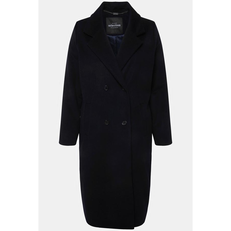 Ulla Popken Manteau en Laine Mélangée Double Boutonnage Col Revers  